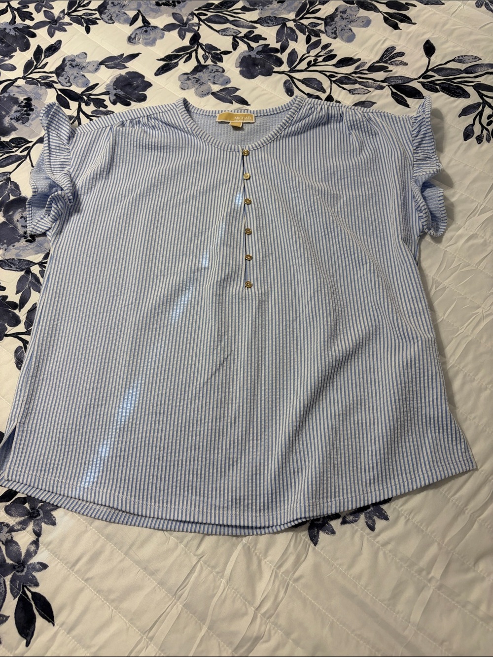 Michael Kors Blue and White Striped Button Front Top